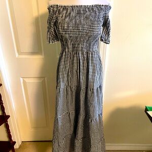 Gingham off the shoulder midi dress